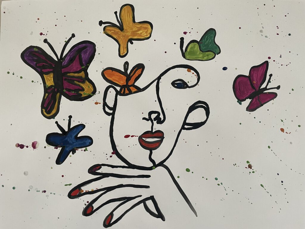 Gemaltes Bild: Frau mit Schmetterlingen